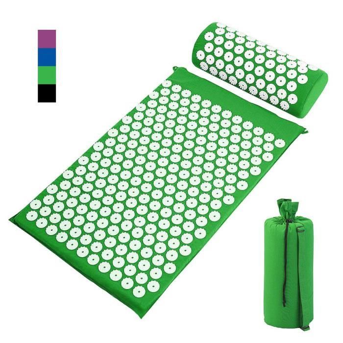 Matelas de Relaxation, Kit d'Acupression avec Tapis et Coussin, Vert, avec sac et coussin, Standards-Certifications: ROHS