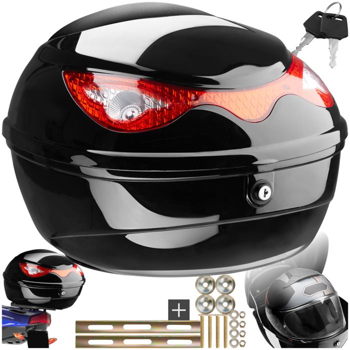 TECTAKE Top Case 22 L Universel pour Moto Scooter Quad 38 cm x 40 cm x 30 cm Noir + Kit de Fixation