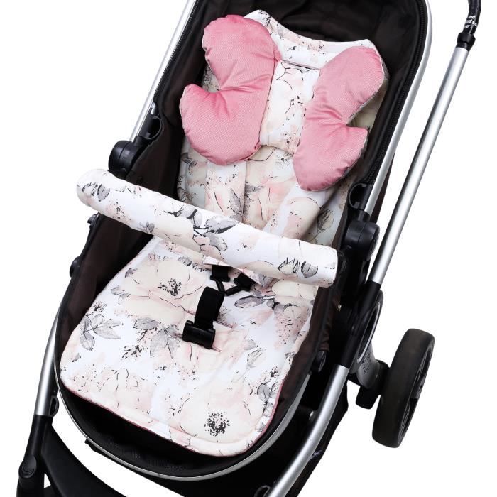 Coussin de siège coussin de poussette 75 x 35 cm - enfant ensemble universel respirant avec protection de ceinture Velours Rose