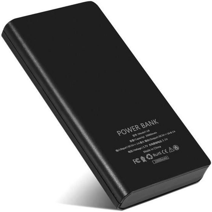 ABI Batterie Externe 20000mAh Recharge Rapide USB-C micro-USB Power Bank Noir En Stock