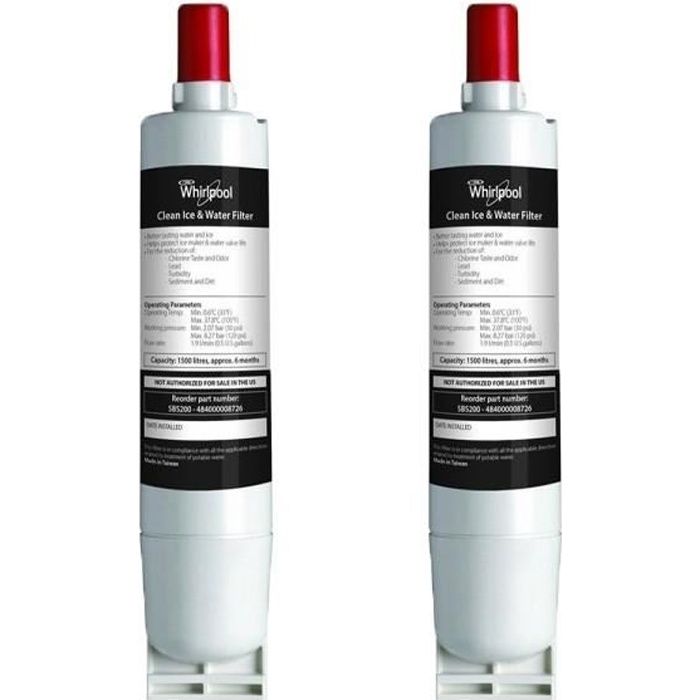 Lot de deux filtres a eau original Whirlpool SBS002 pour refrigerateur americain 484000008726(2)