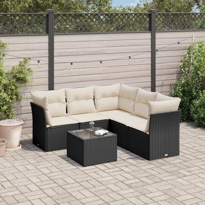 vidaXL Salon de jardin 6 pcs avec coussins Résine tressée ensemble de canapés d'extérieur canapé d'angle de jardin 3308162 - vue 9