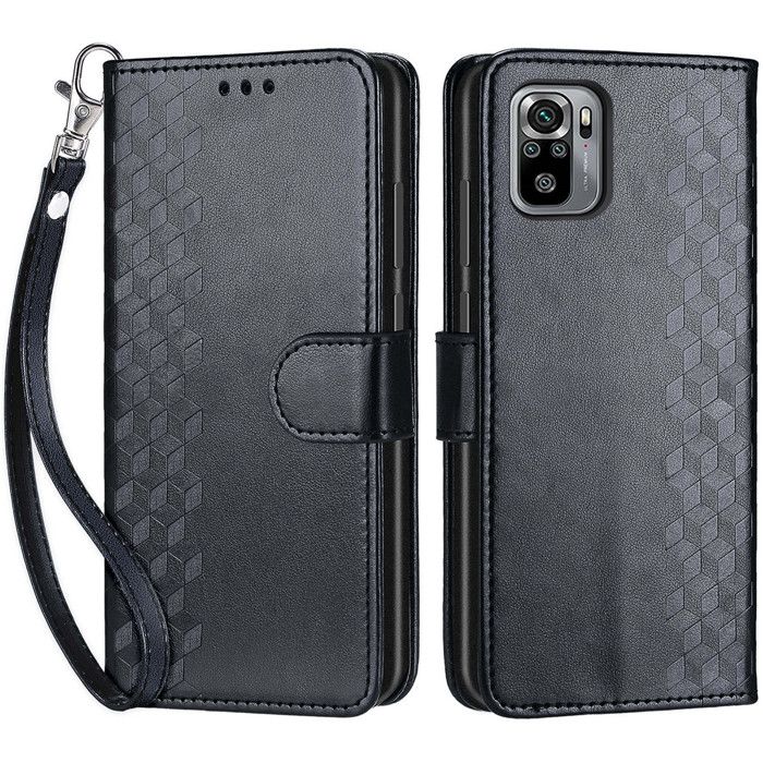 Coque Portefeuille Xiaomi Redmi 10 (2021) - Cuir PU Noir/rouge - Porte-cartes - Neuf Sous Blister