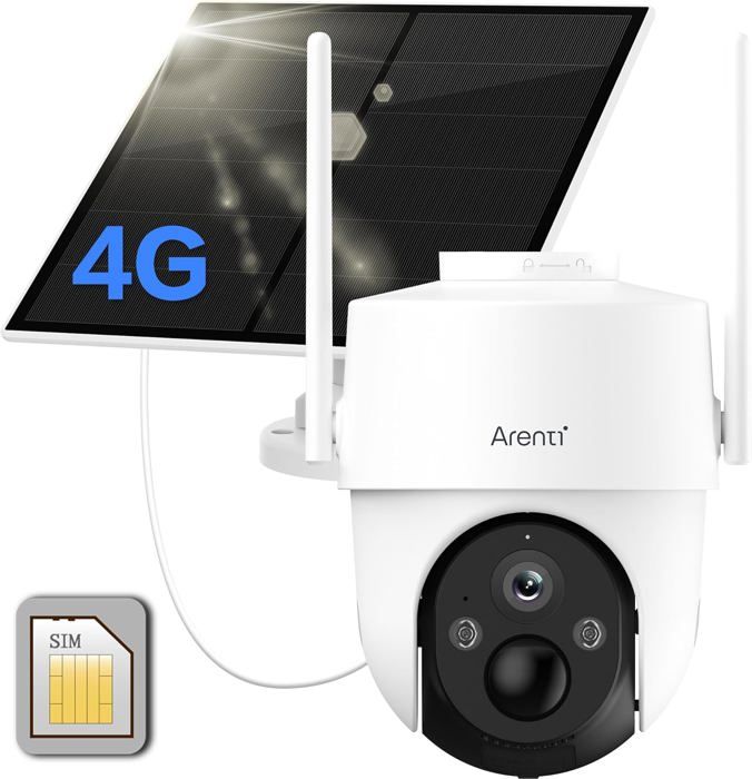 Caméra Extérieure 4G LTE ARENTI - Panneau Solaire - 355° PTZ - Vision Nuit Couleur - Détection Humaine - Audio Bidirectionnel