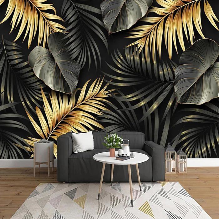 Papier Peint Panoramique 3D Soie Feuilles de plantes tropicales ...