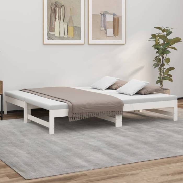 Lit coulissant-Lit adulte contemporain-sans matelas-blanc 2x(75x190) cm BDMF00592122321