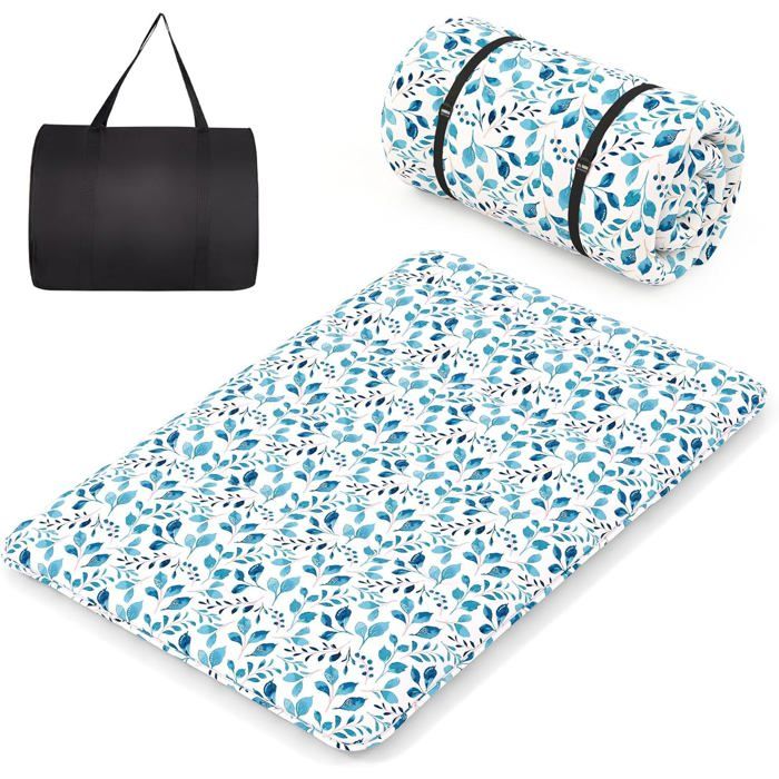 COSTWAY Matelas Futon 140 x 200 CM Surmatelas Amovible Lavable Matelas de Sol Portable avec Sac de Transport Motif de Feuille
