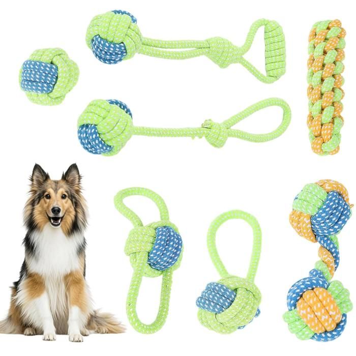 7 Pieces Corde ChienRope Training Toys Jouet pour Chien IndestructibleJouets a Mâcher Robustes et Durables pour Tous Les Types