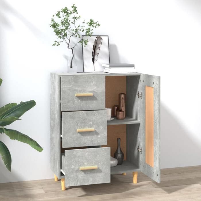 (SOLDE dété) Placard/Buffet bas - Décor salon - Gris béton 69 5 x 34 x 90 cm Bois dingénierie *aspect pratique4599993