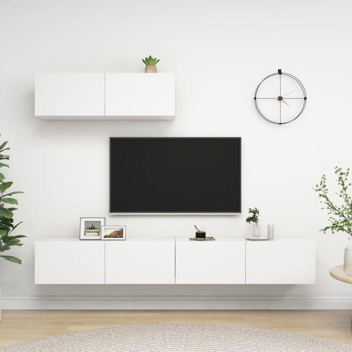 Meuble TV - vidaXL - 3 pcs - Blanc - Bois dingénierie - 100x30x30 cm