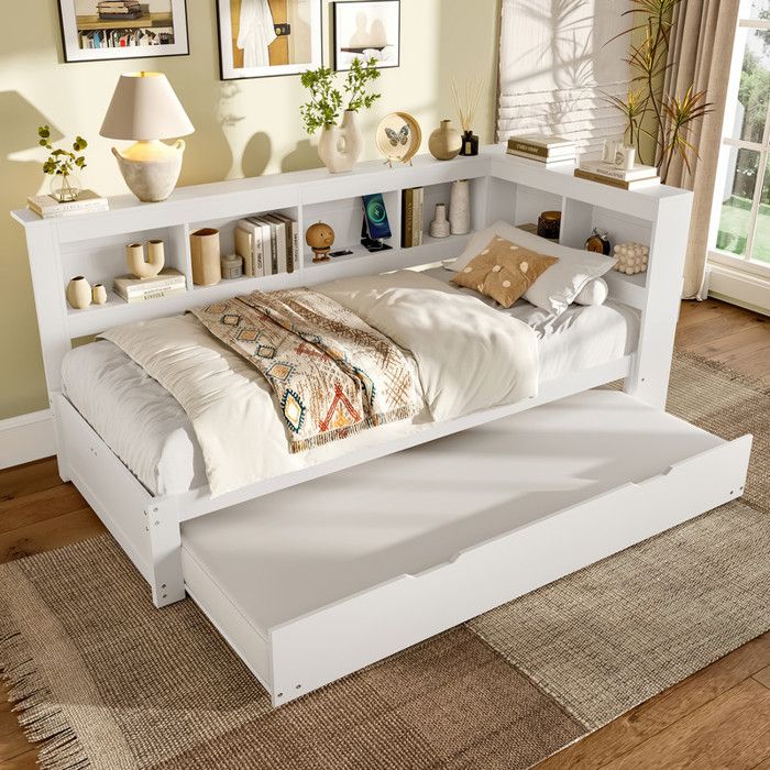 Canapé-lit - MODERNLUXE - 90x200 cm - Lit gigogne - Prise + USB - Blanc