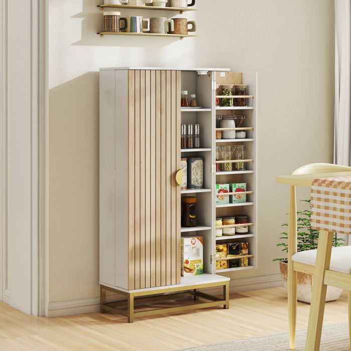 Armoire de cuisine meuble cuisine rangement avec 12 étagères à portes étagères ajustables 58x29x1195cm blanc