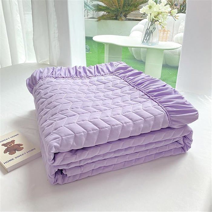 Dessus Lit Matelassé Volants Couleur Unie Violet Doux Idéal pour Chambre à Coucher Couvre-Lits pour Adultes JETEE DE LIT
