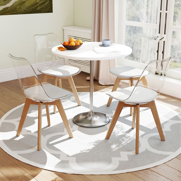 COSTWAY Lot de 4 Chaises de Salle à Manger Modernes 47 x 52 x 81 cm Sans Accoudoirs avec Dossier Transparent Blanc pour Salon COSTWAY Lot de 4 Chaises de Salle à Manger Modernes 47 x 52 x 81 cm Sans Accoudoirs avec Dossier Transparent Blanc pour Salon