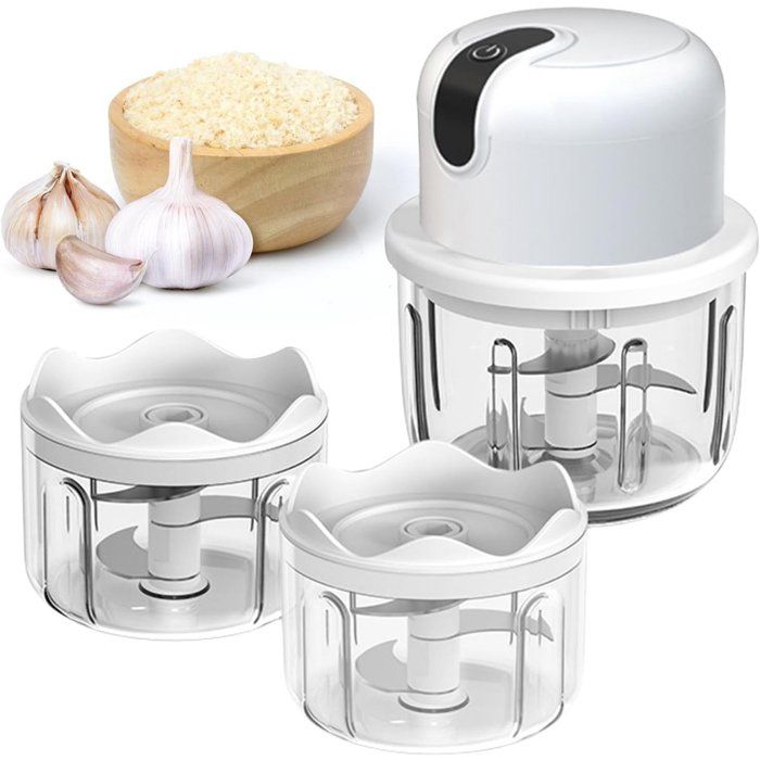 Presse-ail électrique - Hachoir multifonctionnel - Hachoir électrique - Hachoir à légumes - Blanc - Convient pour hacher oignons et