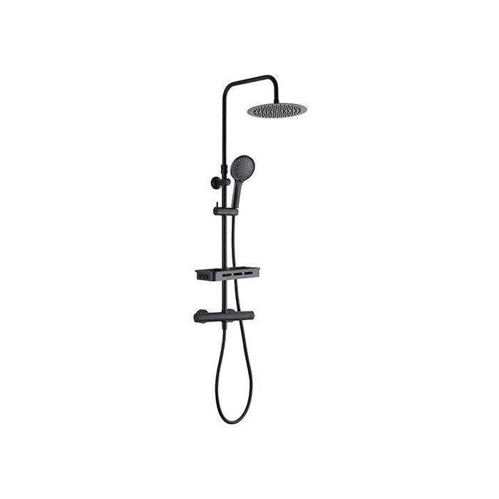 Colonne de douche avec mitigeur thermostatique - Edouard Rousseau - Ars Tab - Noir - Douche de tête ronde - Douchette à main