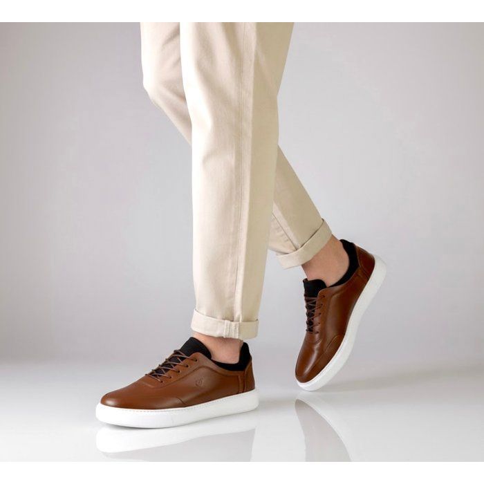 BELYM Sneakers homme en véritable cuir cognac SC066 43