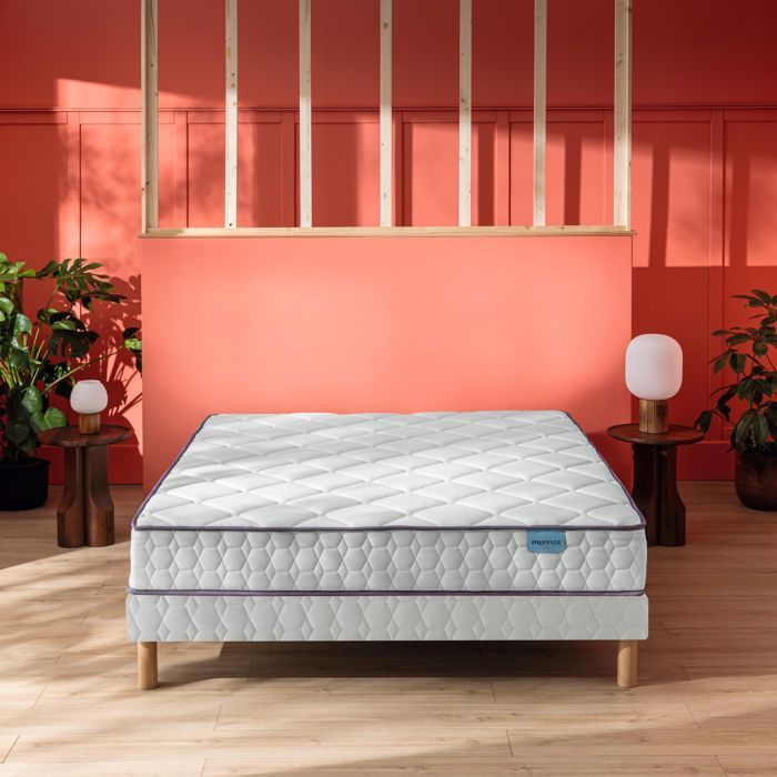 Ensemble sommier et matelas 90x190 cm ressorts et mémoire de forme ferme Merinos Cheer Bed