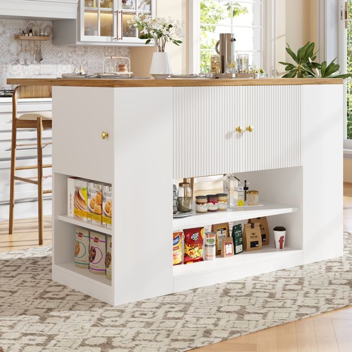 Îlot de Cuisine Central 140x40x90 cm avec Plateau Rabattable Tiroirs et Étagères Meuble de Rangement Cuisine Blanc Îlot de Cuisine Central 140x40x90 cm avec Plateau Rabattable Tiroirs et Étagères Meuble de Rangement Cuisine Blanc