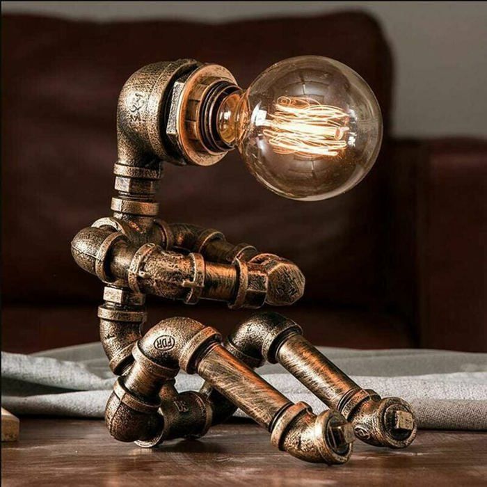 Lampe de bureau robot rétro industrielle en tuyau deaudirigéLampe de table créative en métal - Avec ampoule