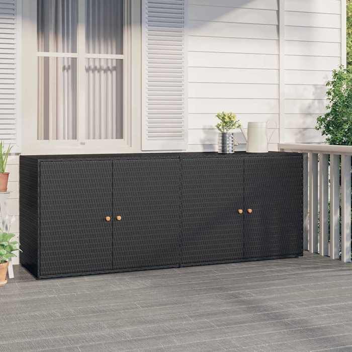 SALE 2026 Buffet bahut Noir - Armoire de rangement de jardin Noir 198x555x80cm Résine tressée PRO823614861