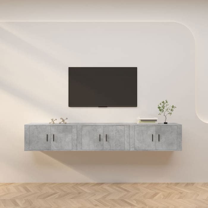 NEW 2026 Meubles TV muraux lot de 3 Placards TV gris béton 80x34 5x40 cm L7973