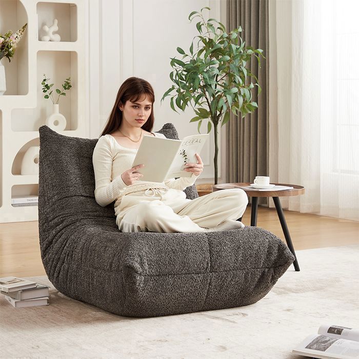 Fauteuil lounge au sol - Memkey - Chenille grise - Mousse haute densité sans accoudoirs sans montage