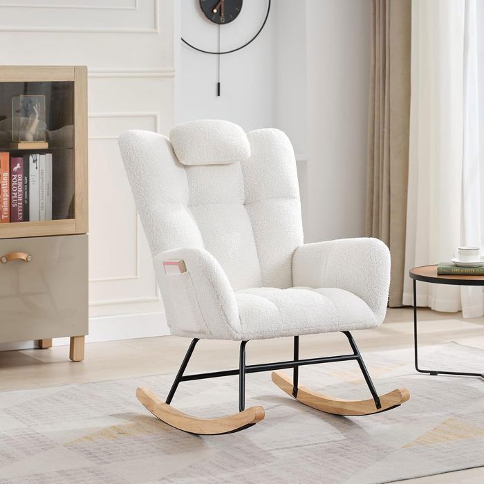 GARVEE Fauteuil a Bascule rocking chair Chaise à Bascule avec Moelleux fauteuil salon confortable Fauteuil pour Salon Beige