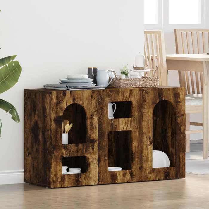 ENFILADE de Rangement ZENCORE® - Cadre solide - Commode salon/Buffet de Cuisine - Chêne fumé 100x35x59cm - bois dingénierie B9602 ENFILADE de Rangement ZENCORE® - Cadre solide - Commode salon/Buffet de Cuisine - Chêne fumé 100x35x59cm - bois dingénierie B9602