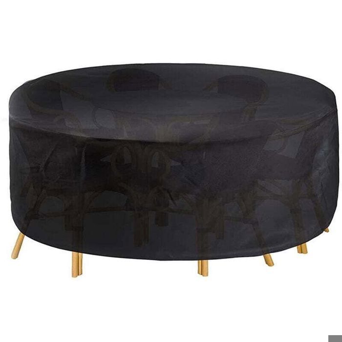 Housse de table ronde pour mobilier extérieur - PZCC - 200x94 cm - Tissu Oxford - Imperméable - Anti-UV - Coupe-vent