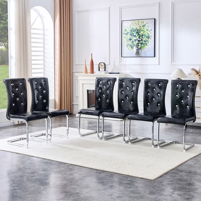 Chaises de salle à manger élégantes - Ensemble de 4 - Rembourrage peau dalligator - Design boucle cristal - Faux cuir