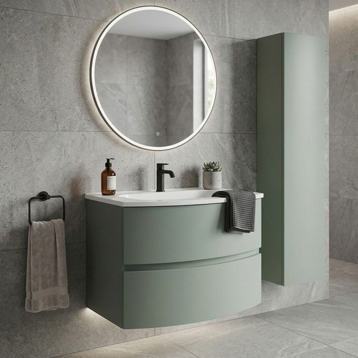 ARMONIA Meuble vasque encastrée L. 70 cm vert sauge + 1 colonne murale
