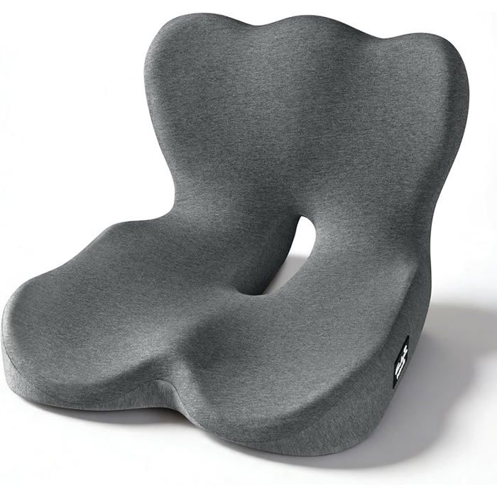 Coussin de Siège en Mousse à Mémoire de Forme - Ergonomique Antidérapant et Confortable pour Chaise Bureau Gris