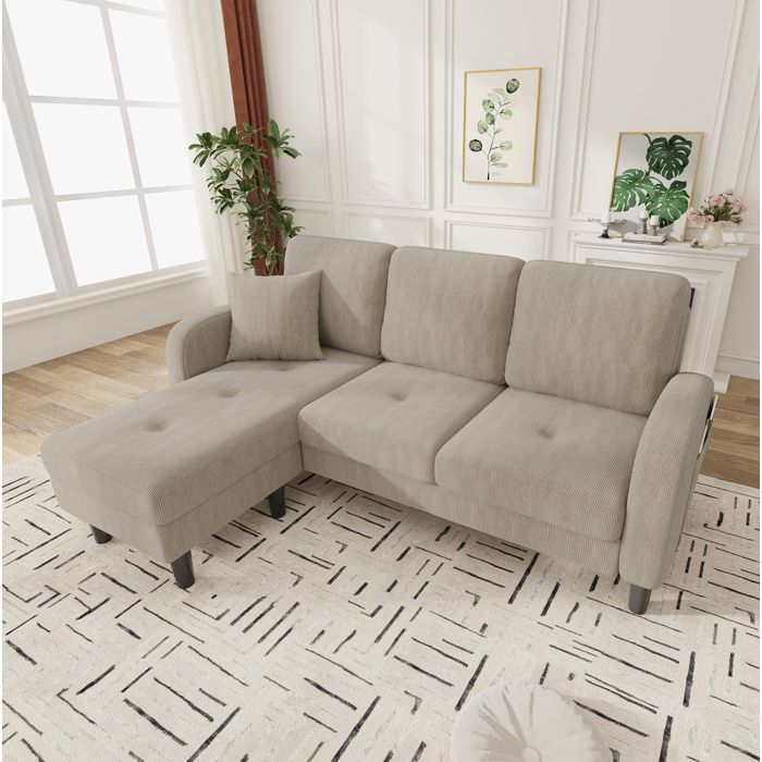 ELVORIN canapé d angle modulable 166 x 118 x 77 cm velours côtelé gris clair 3 places méridienne réversible