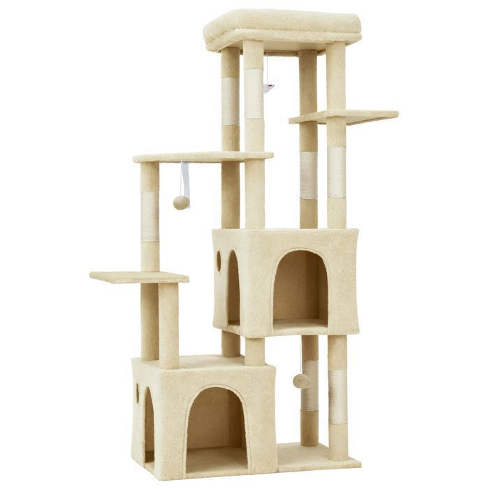 Arbre à chat 155 cm multi-niveaux 2 condos poteaux sisal hamac jouets stable chats grands & Maine Coon-Beige