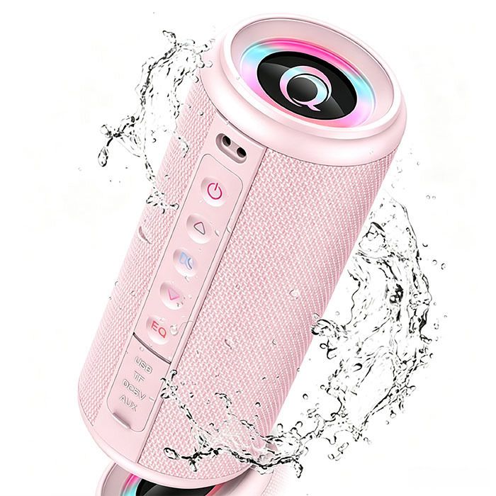 Haut-parleur Portable 20W Enceinte Bluetooth 5.4 Enceinte Etanche IP7 20H Autonomie RGB TWS Appairage Stéréo IPX7 AUX/TF Rose