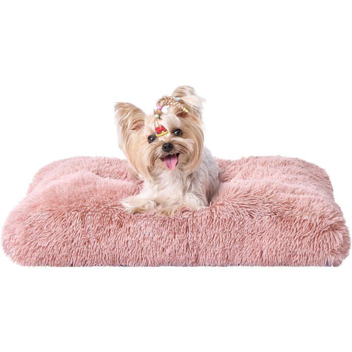 Panier Lit Moelleux pour Chien - Coussin Anti-Stress Lavable et Antidérapant - Rose 60x45cm