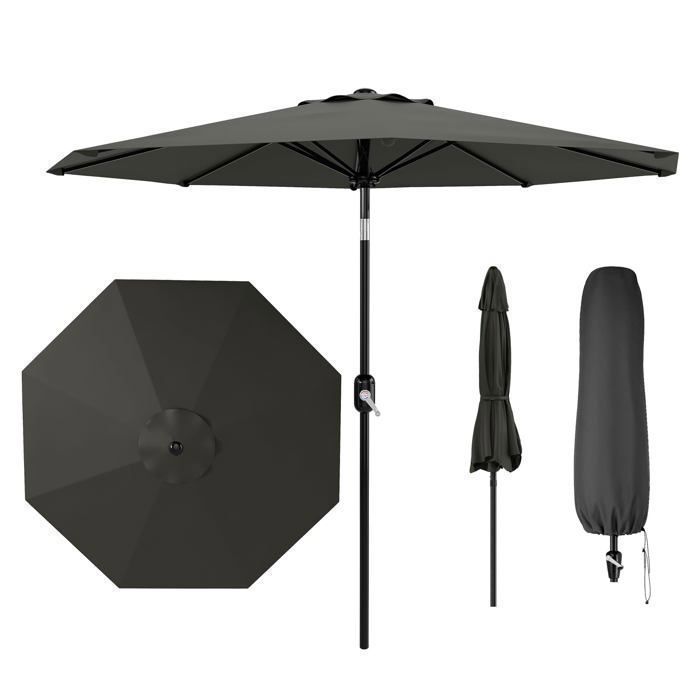 GARVEE Parasol de jardin 27m UPF 50+ anti-UV – Toile polyester imperméable – 8 baleines robustes –Idéal terrasse- gris