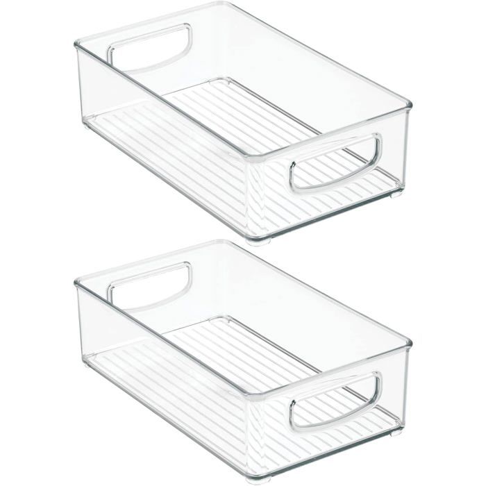 Bac de rangement salle de bain avec poignées transparent lot de 2 organiseur placard et armoire
