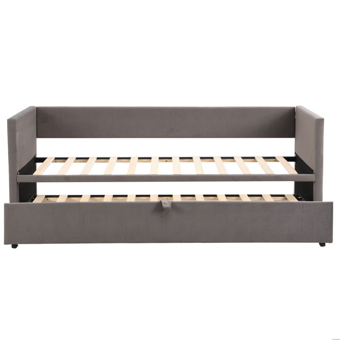 Canapé-lit gigogne 90 × 200 et 180 × 200 cm avec sommier à lattes et cadre extensible sans matelas gris - UVRION