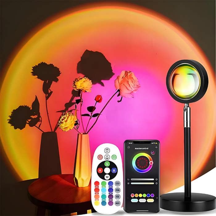 Lampe de projection 16 couleurs lentille en cristal haute définition pivotante à 180° contrôlable via une application 21×14×4 cm USB