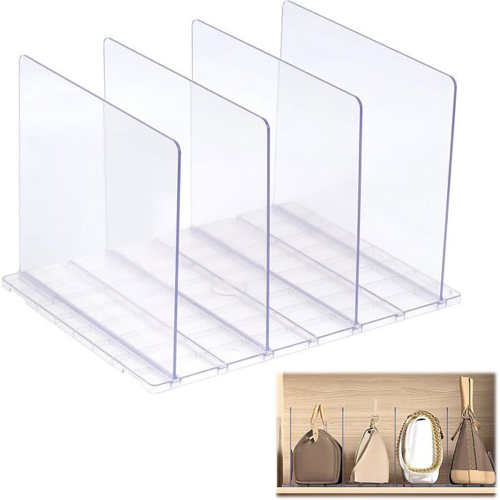 Separateur Etagere Dressing en Acrylique Transparent Séparateur dÉtagère pour Placards Rangement Sac à Main Organisateur Placard