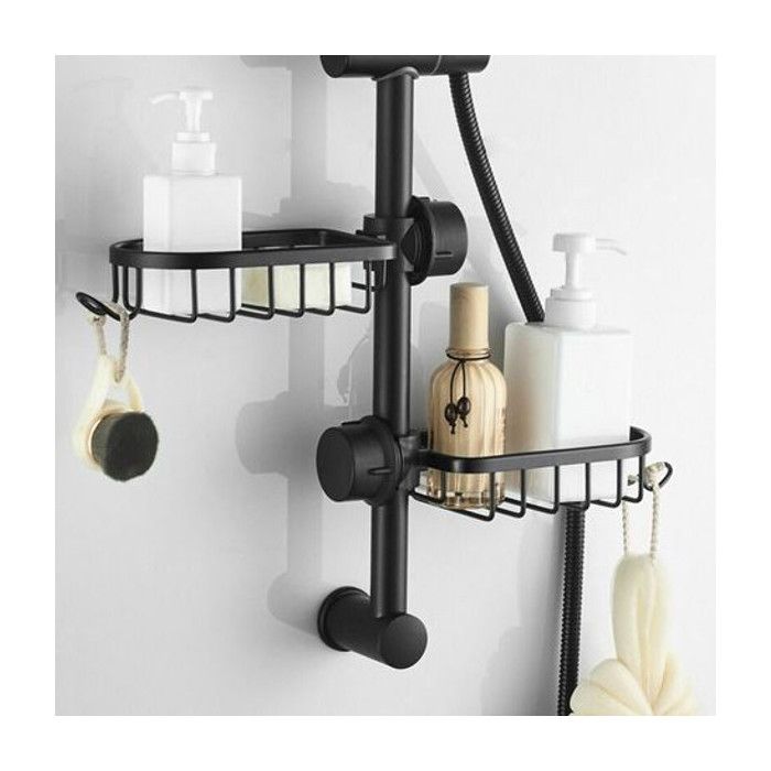 2xÉtagère Douche sans Percage Inox Noir Étagère Salle de Bain Porte Savon Barre Douche Support Inoxydable Douche Serviteur