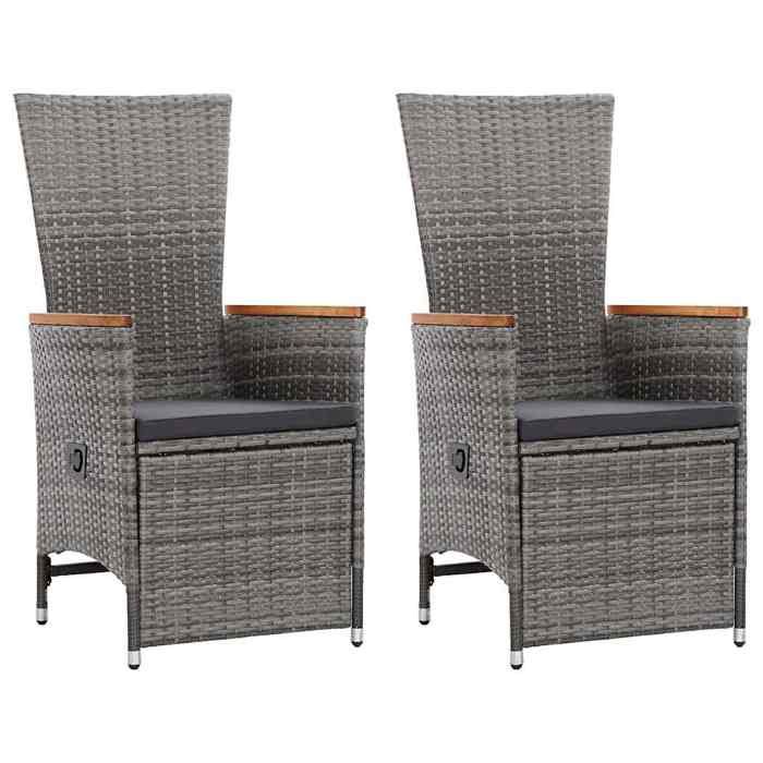 Gris Chaise inclinable de jardin 2pc et coussins Résine tressée Gris - Siège de balcon LV66526