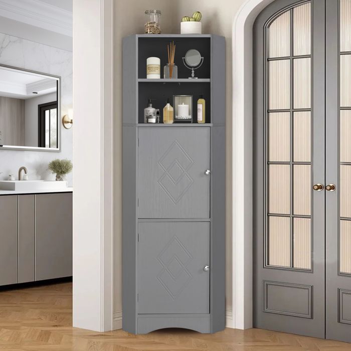 Colonne de salle de bain dangle - ZEVKOR - WF314510AAE - 2 portes - Étagère ouverte - 36 5×36 5×155 cm