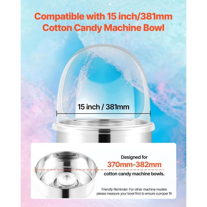 Couvercle de Machine à Barbe à Papa Dôme pour Machine à Barbe à Papa Transparent en Acrylique Compatible avec les Bols de 38 cm …