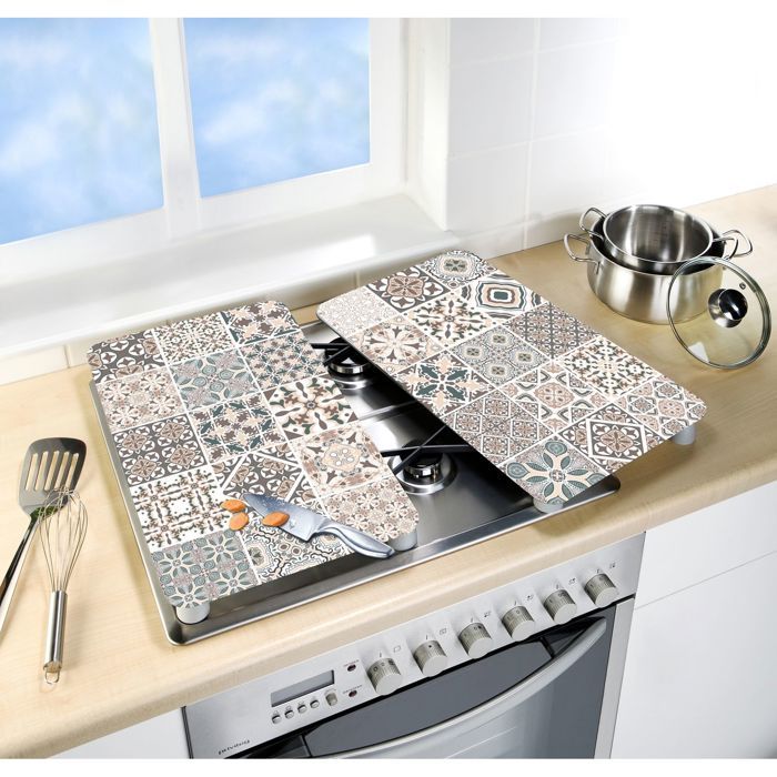 Protection Plaque De Cuisson Cache Plaque De Cuisson En Verre Carreaux De Ciment Lot De 2 30 X 52 Cm Cdiscount Electromenager