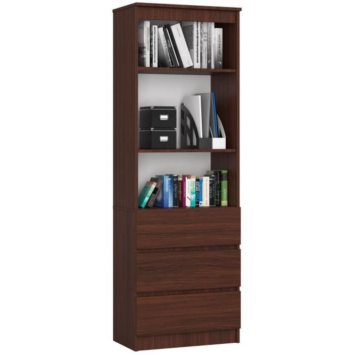 Bibliothèque de bureau AKORD R60 Wengé 60 cm 3 tiroirs façade Wengé 3 étagères 60x35x180 cm Bibliothèque de bureau AKORD R60 Wengé 60 cm 3 tiroirs façade Wengé 3 étagères 60x35x180 cm