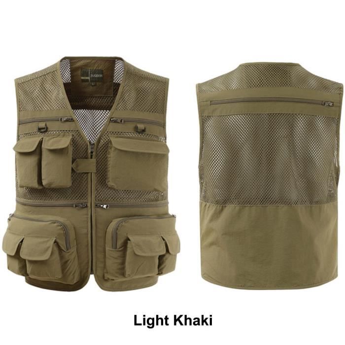 Gilets De Pêche À Poches Multiples Sans Manches Cargo Creux
