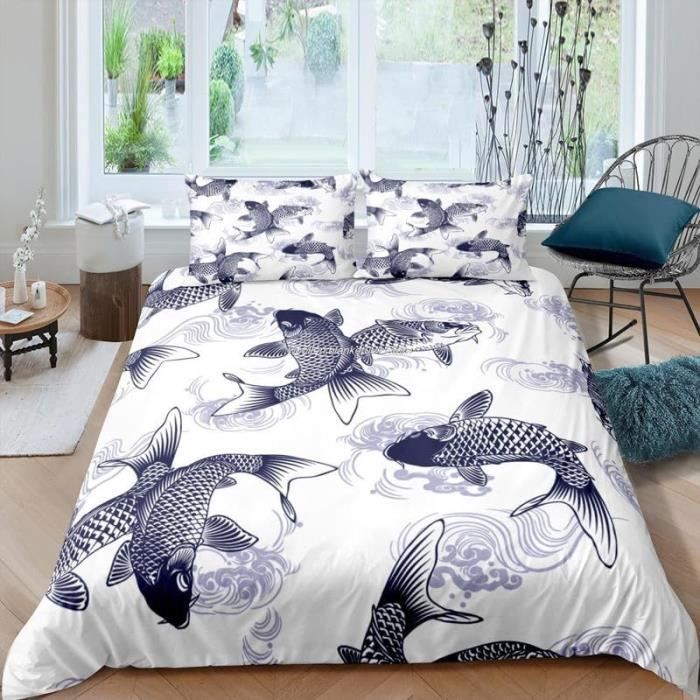 Housse De Couette 140X200 Enfant Poisson Bleu Parure De Lit 1 Personne